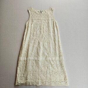 Joie Cream 100% Cotton Eyelet Crochet Sleeveless Shift Dress XS Cottage Dainty